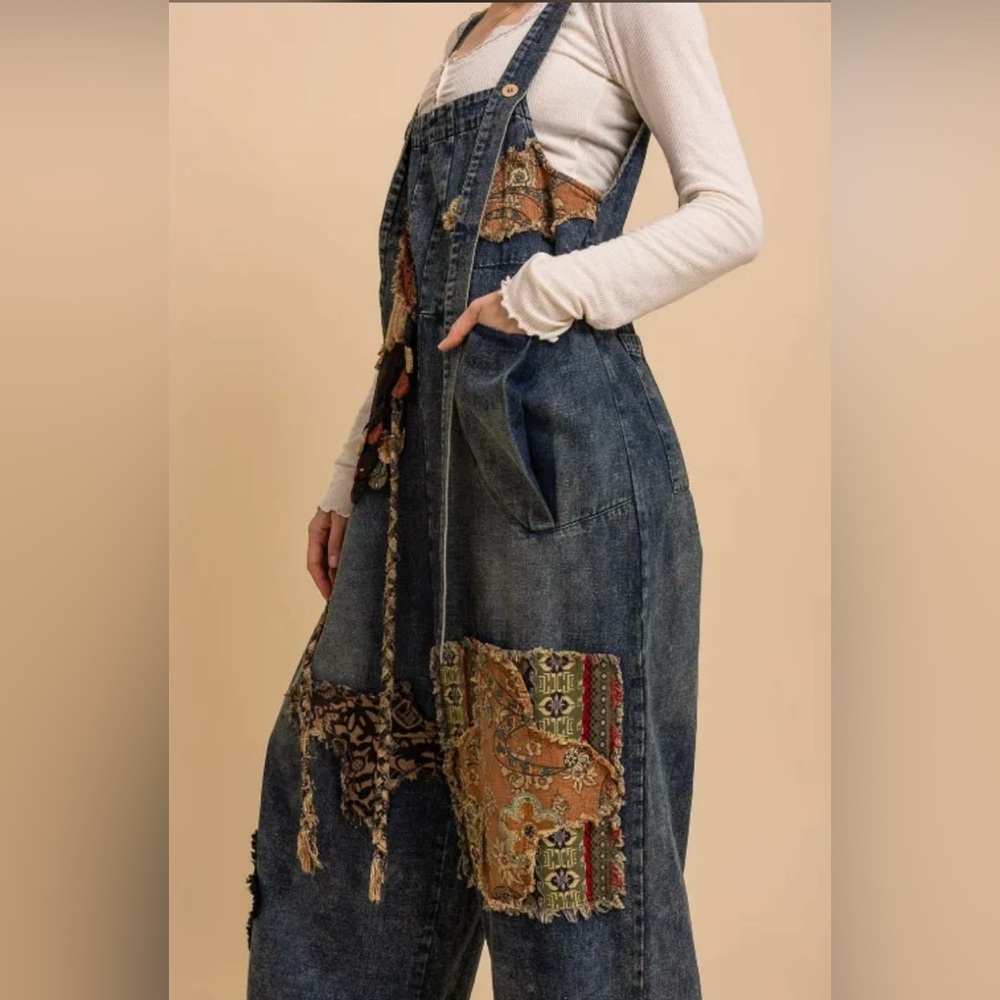 Boho Patchwork Denim Overalls NWT - image 5